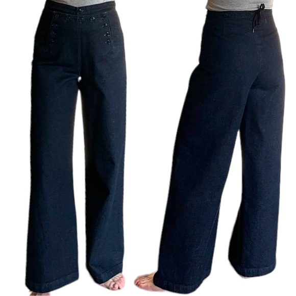 Lauren Ralph Lauren Sailor Pant Cotton Denim Navy 10P - Picture 3 of 9